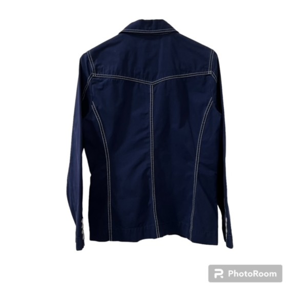 Isaac Mizrahi Target Womens Navy Blue White Contrast LS Unlined Blazer Sz Medium - Picture 2 of 10